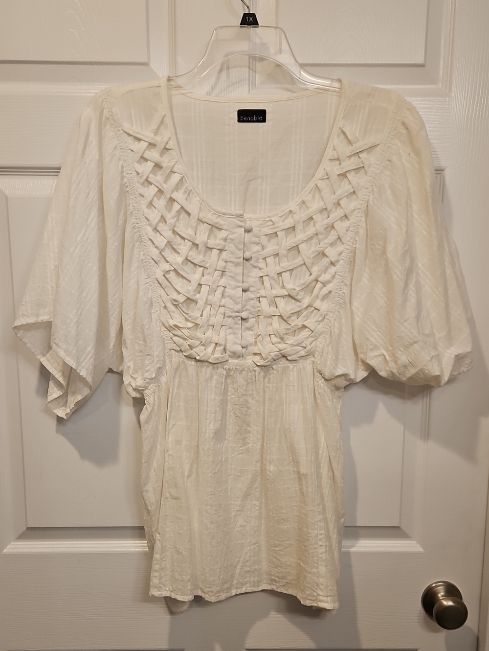 Zenobia White Woven Yoke Puff-Sleeve Blouse